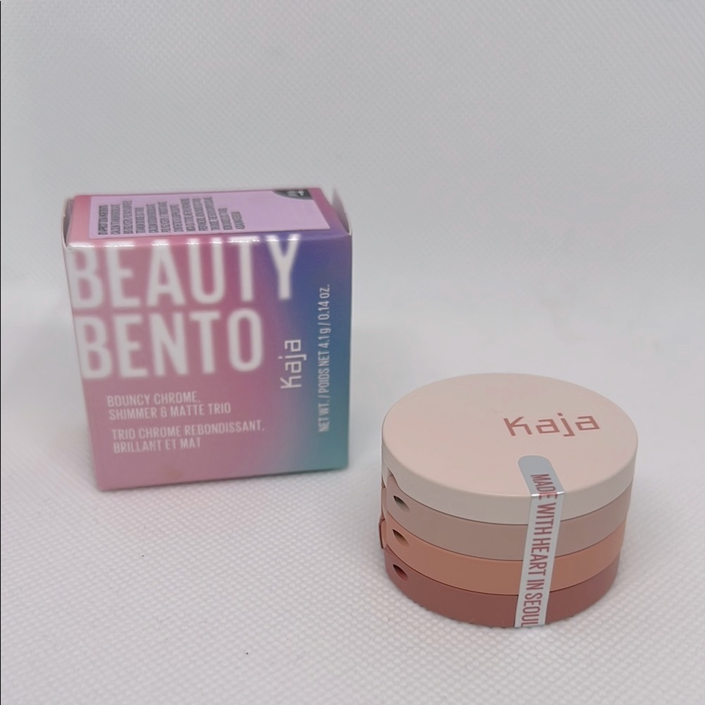 Kaja Beauty Bento Bouncy Chrome Shimmer & Matte Trio - Peach Madeline NEW w/Seal